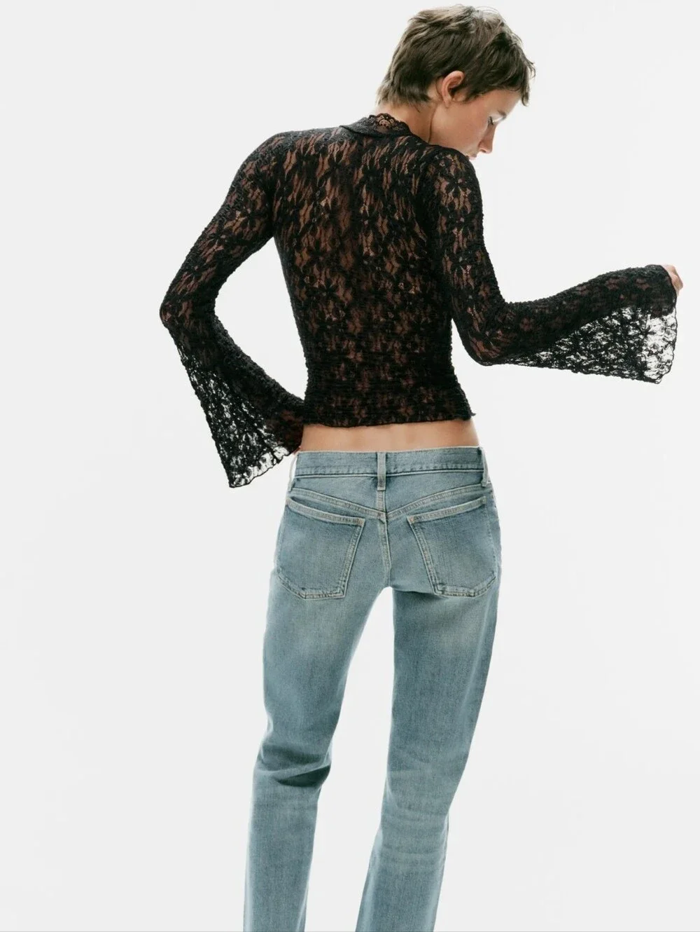 ZARA LACE BELL SLEEVE TOP